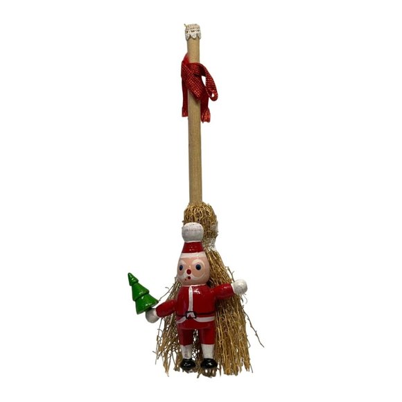 Santa Claus Broom Christmas Tree Ornament Vintage 5 Inch Tall - Picture 6 of 6